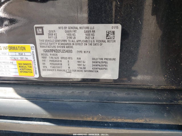 Продажа на аукционе авто 2015 Gmc Acadia Sle-2, vin: 1GKKRPKD2FJ254680, номер лота: 45052153