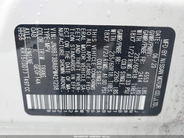 JN8BT3BA6PW421238 Nissan Rogue Sv Fwd