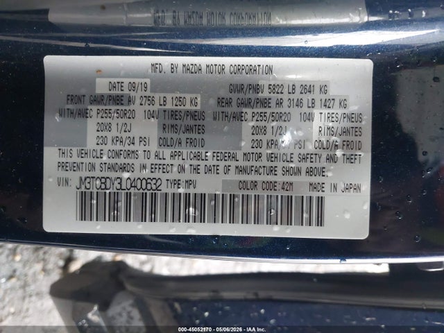 Продажа на аукционе авто 2020 Mazda Cx-9 Grand Touring, vin: JM3TCBDY3L0400632, номер лота: 45052170