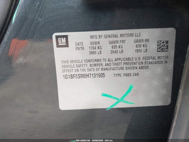 Aukcja sprzedaży 2017 Chevrolet Cruze Premier Auto, vin: 1G1BF5SM8H7131905, numer aukcji: 45052186