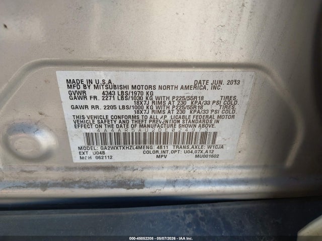 Aukcja sprzedaży 2013 Mitsubishi Outlander Sport Le, vin: 4A4AR5AU2DE024973, numer aukcji: 45052208