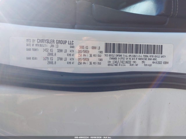 45052224 :رقم المزاد ، 1C4RJFJT4EC106232 vin ، 2014 Jeep Grand Cherokee Summit مزاد بيع