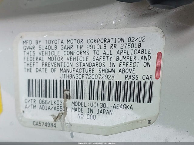 Продажа на аукционе авто 2002 Lexus Ls 430, vin: JTHBN30F720072928, номер лота: 45052232