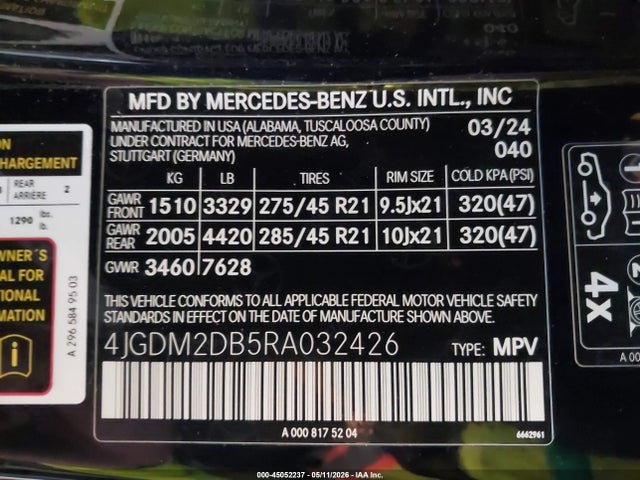 Aukcja sprzedaży 2024 Mercedes-benz Eqs 450 Suv, vin: 4JGDM2DB5RA032426, numer aukcji: 45052237