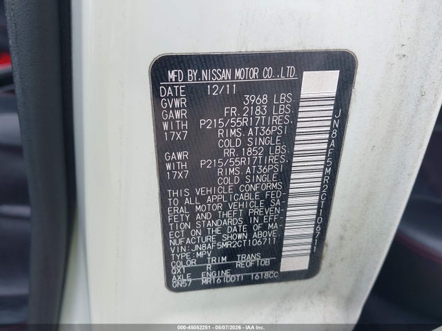 Продаж на аукціоні авто 2012 Nissan Juke Sl, vin: JN8AF5MR2CT106711, номер лоту: 45052251