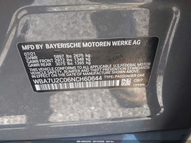Продаж на аукціоні авто 2022 Bmw 750 I Xdrive, vin: WBA7U2C06NCH60644, номер лоту: 45052252