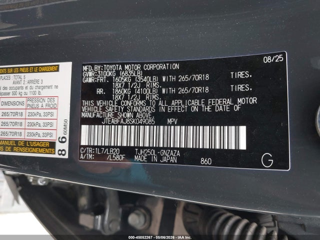Toyota Land Cruiser 2025 JTEABFAJ8SK049085 Image 9