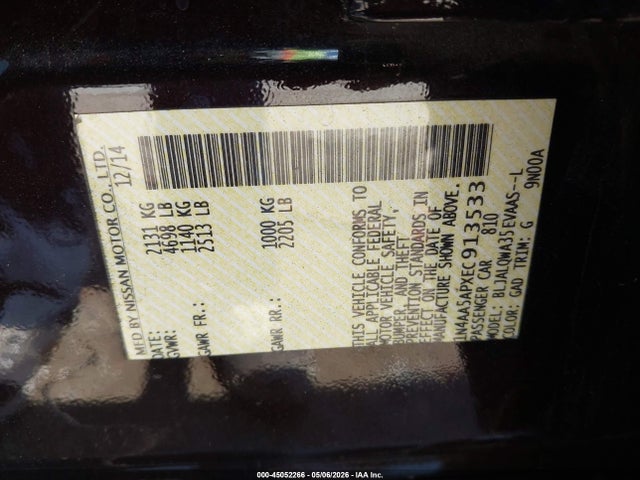 Nissan Maxima 3.5 S 2014 1N4AA5APXEC913533 Image 9