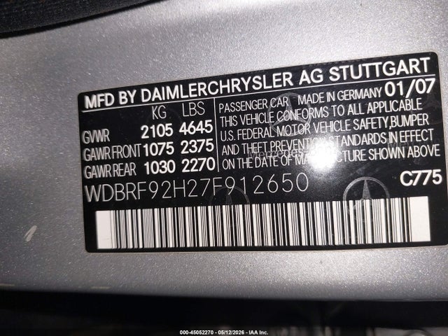 Продаж на аукціоні авто 2007 Mercedes-benz C 280 Luxury 4matic, vin: WDBRF92H27F912650, номер лоту: 45052270