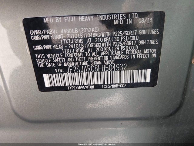 Aukcja sprzedaży 2015 Subaru Forester 2.5i Limited, vin: JF2SJARC8FH504932, numer aukcji: 45052277