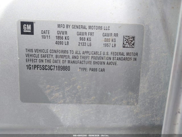 Продаж на аукціоні авто 2012 Chevrolet Cruze 1lt, vin: 1G1PF5SC3C7189880, номер лоту: 45052280