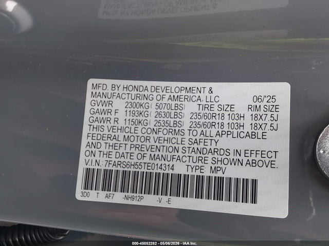 Aukcja sprzedaży 2026 Honda Cr-v Hybrid Awd Sport, vin: 7FARS6H55TE014314, numer aukcji: 45052282