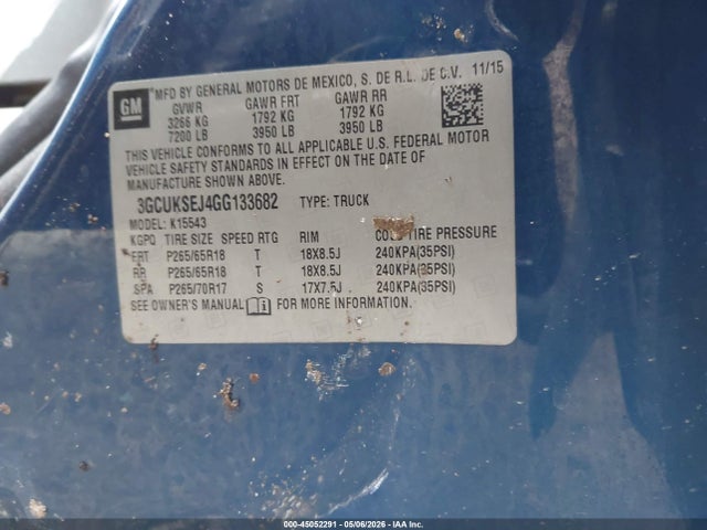2016 Chevrolet Silverado 1500 2lz მანქანა იყიდება აუქციონზე, vin: 3GCUKSEJ4GG133682, აუქციონის ნომერი: 45052291