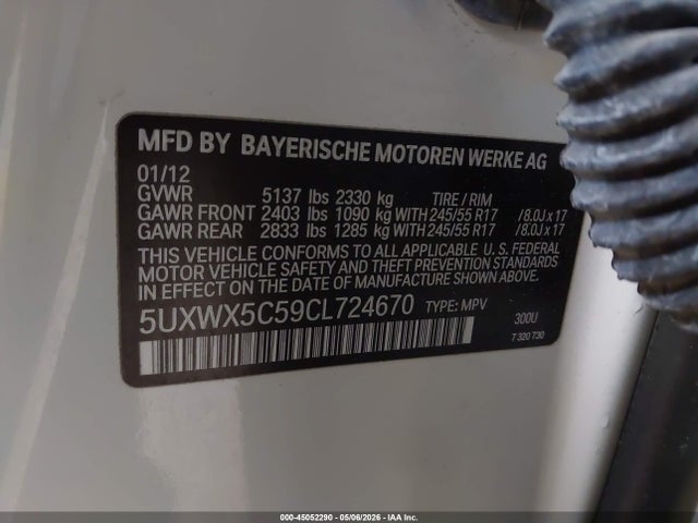 2012 Bmw X3 Xdrive28i მანქანა იყიდება აუქციონზე, vin: 5UXWX5C59CL724670, აუქციონის ნომერი: 45052290
