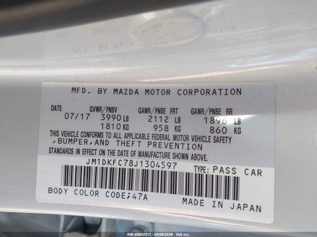 45052311 :رقم المزاد ، JM1DKFC78J1304597 vin ، 2018 Mazda Cx-3 Touring مزاد بيع