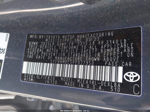 Aukcja sprzedaży 2023 Toyota Corolla Le, vin: 5YFB4MDE5PP027950, numer aukcji: 45052319