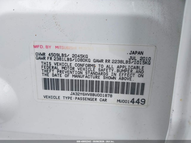 Продаж на аукціоні авто 2011 Mitsubishi Lancer Sportback Ralliart, vin: JA32Y6HV8BU001878, номер лоту: 45052342