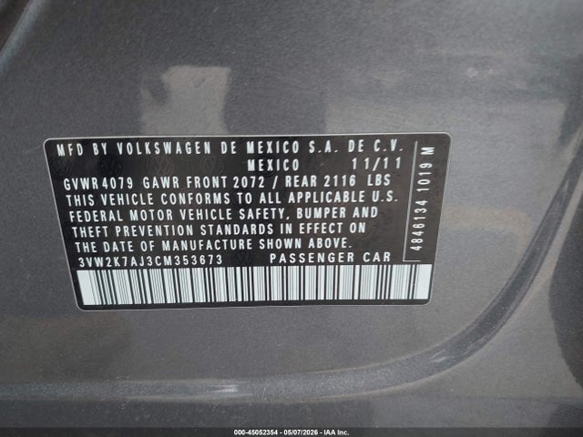 Продажа на аукционе авто 2012 Volkswagen Jetta 2.0l S, vin: 3VW2K7AJ3CM353673, номер лота: 45052354