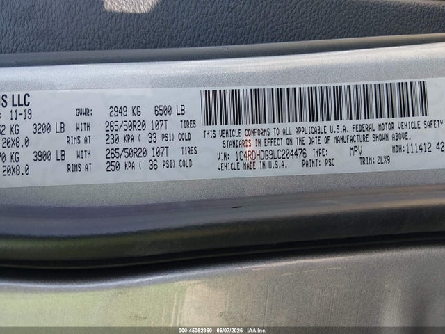 Aukcja sprzedaży 2020 Dodge Durango Gt Plus Rwd, vin: 1C4RDHDG9LC204476, numer aukcji: 45052360