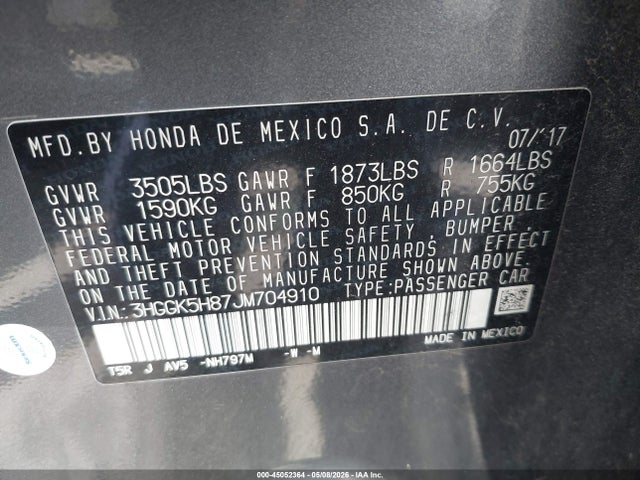 3HGGK5H87JM704910 Honda FIT EX