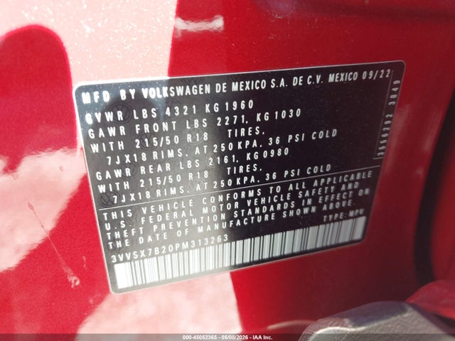 Продажа на аукционе авто 2023 Volkswagen Taos 1.5t Se, vin: 3VVSX7B20PM313263, номер лота: 45052365