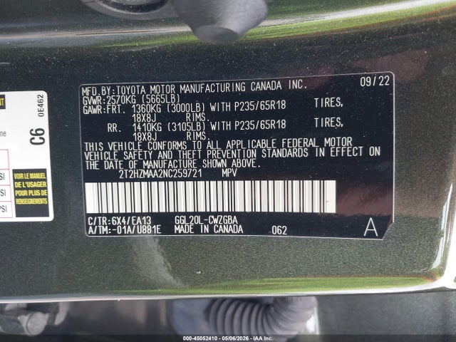 Aukcja sprzedaży 2022 Lexus Rx 350, vin: 2T2HZMAA2NC259721, numer aukcji: 45052410