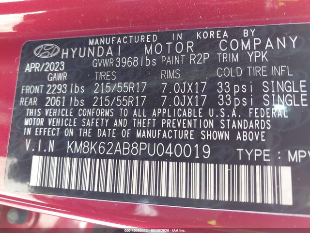 Aukcja sprzedaży 2023 Hyundai Kona Sel, vin: KM8K62AB8PU040019, numer aukcji: 45052412