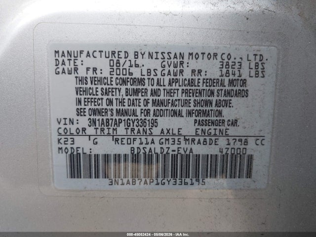 Nissan SENTRA SV 2016 3N1AB7AP1GY336195 Image 9