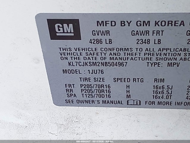Продажа на аукционе авто 2022 Chevrolet Trax Fwd Ls, vin: KL7CJKSM2NB504967, номер лота: 45052427
