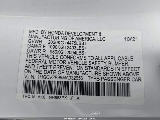 1HGCV2F99MA032656 Honda Accord Touring