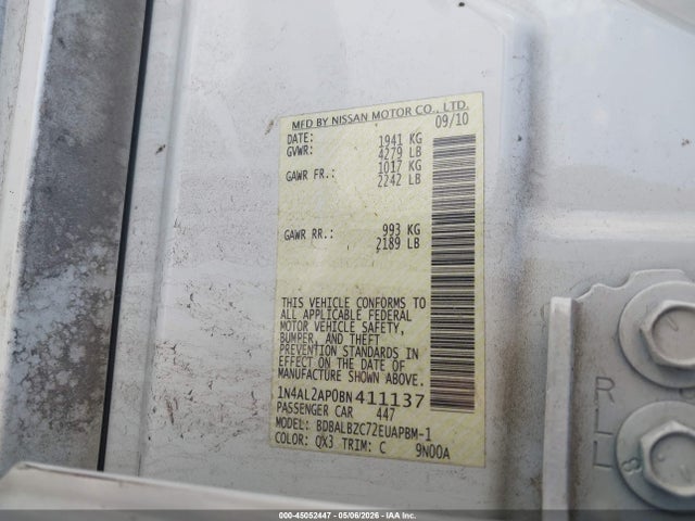 Aukcja sprzedaży 2011 Nissan Altima 2.5 S, vin: 1N4AL2AP0BN411137, numer aukcji: 45052447