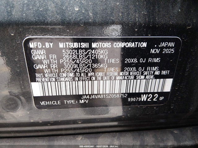 Продажа на аукционе авто 2025 Mitsubishi Outlander Se 2.5 S-awc/trail Edition S-awc, vin: JA4J4VA81SZ058752, номер лота: 45052461
