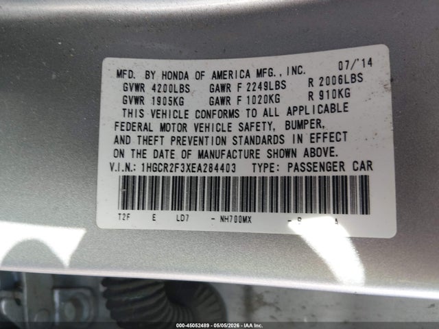 2014 Honda Accord Lx მანქანა იყიდება აუქციონზე, vin: 1HGCR2F3XEA284403, აუქციონის ნომერი: 45052489