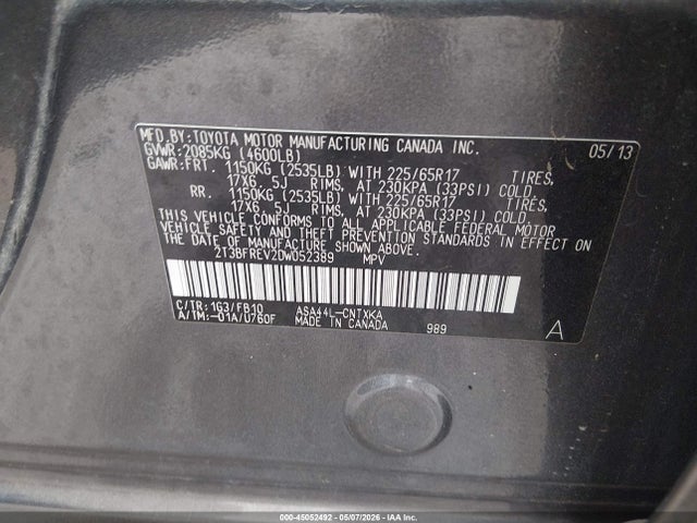 Aukcja sprzedaży 2013 Toyota Rav4 Le, vin: 2T3BFREV2DW052389, numer aukcji: 45052492