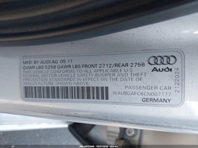 45052498 :رقم المزاد ، WAUBGAFC6CN007177 vin ، 2012 Audi A6 3.0 Premium مزاد بيع