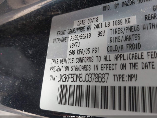 Aukcja sprzedaży 2018 Mazda Cx-5 Grand Touring, vin: JM3KFBDM8J0378687, numer aukcji: 45052499
