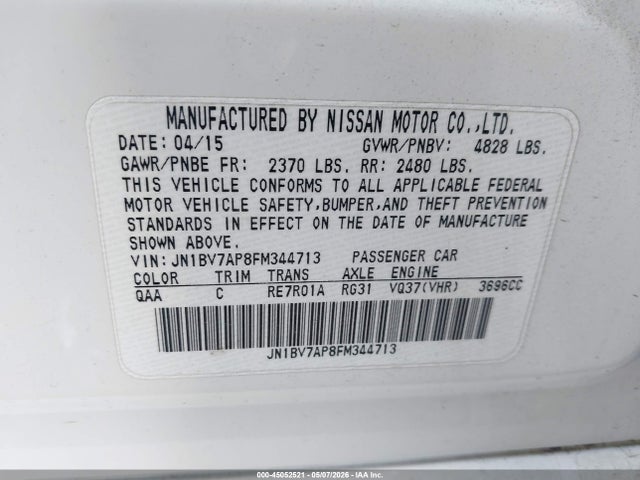 Продажа на аукционе авто 2015 Infiniti Q50 Premium, vin: JN1BV7AP8FM344713, номер лота: 45052521