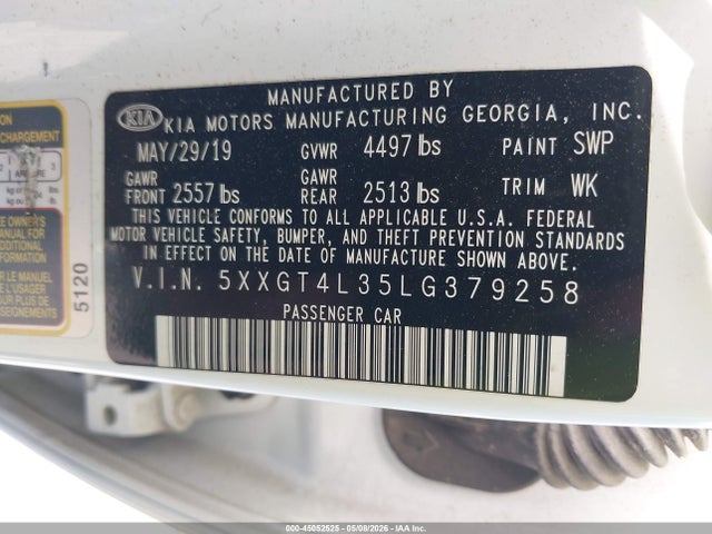 Продаж на аукціоні авто 2020 Kia Optima Lx, vin: 5XXGT4L35LG379258, номер лоту: 45052525