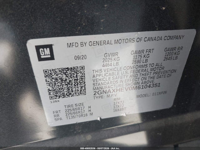 2GNAXHEV0M6104351 Chevrolet Equinox Fwd Ls