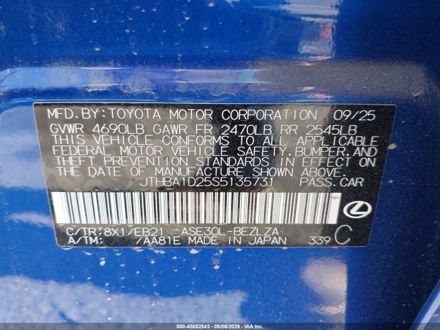 Продажа на аукционе авто 2025 Lexus Is 300 F Sport Design, vin: JTHBA1D25S5135731, номер лота: 45052543