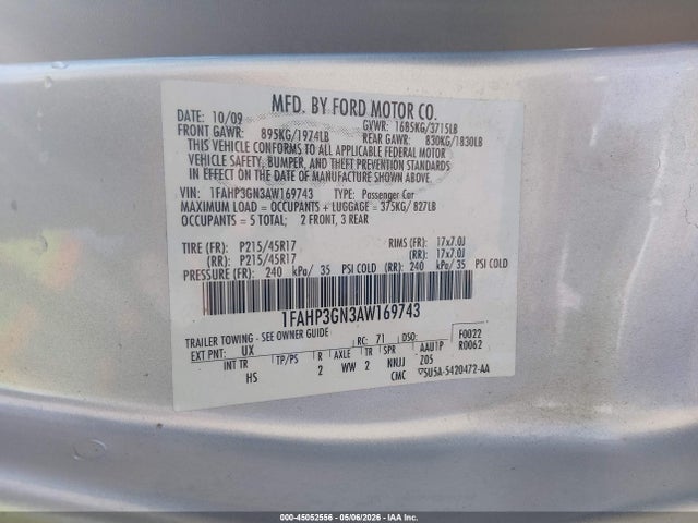 Продажа на аукционе авто 2010 Ford Focus Ses, vin: 1FAHP3GN3AW169743, номер лота: 45052556