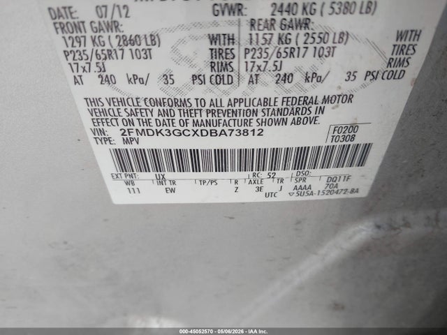 2013 Ford Edge Se მანქანა იყიდება აუქციონზე, vin: 2FMDK3GCXDBA73812, აუქციონის ნომერი: 45052570