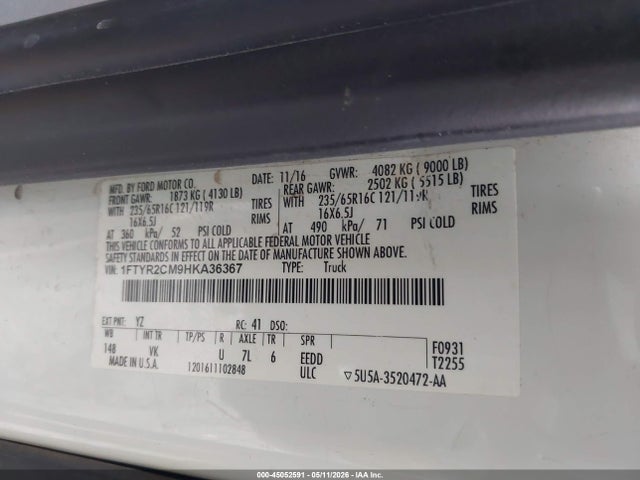 Aukcja sprzedaży 2017 Ford Transit-250, vin: 1FTYR2CM9HKA36367, numer aukcji: 45052591
