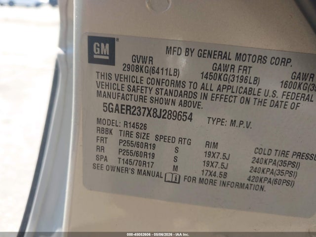 Aukcja sprzedaży 2008 Buick Enclave Cxl, vin: 5GAER237X8J289654, numer aukcji: 45052606