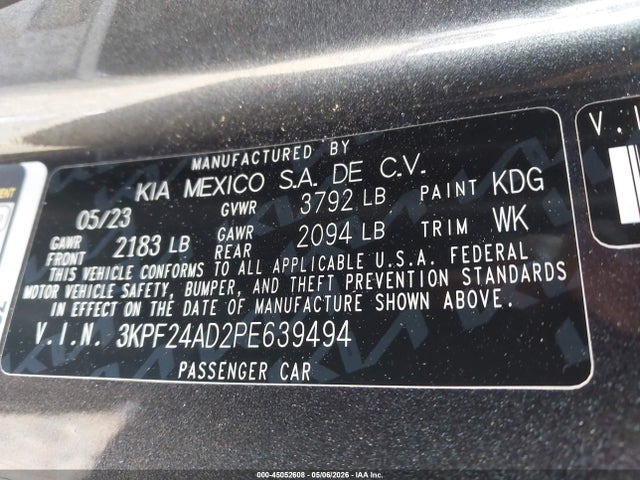 Aukcja sprzedaży 2023 Kia Forte Lxs, vin: 3KPF24AD2PE639494, numer aukcji: 45052608