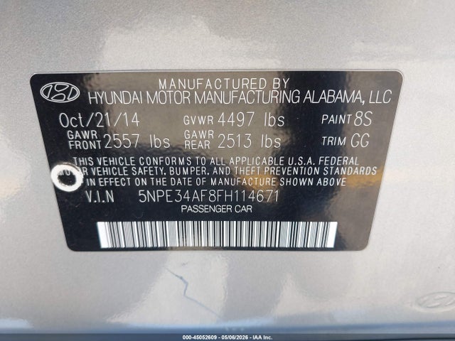 5NPE34AF8FH114671 Hyundai Sonata Sport