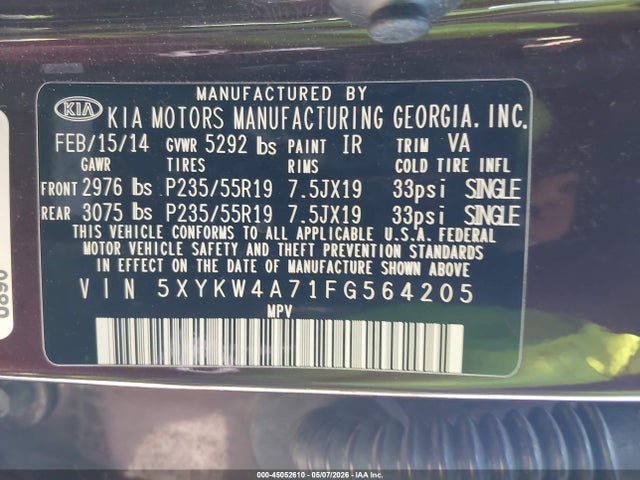 Продаж на аукціоні авто 2015 Kia Sorento Sx V6, vin: 5XYKW4A71FG564205, номер лоту: 45052610