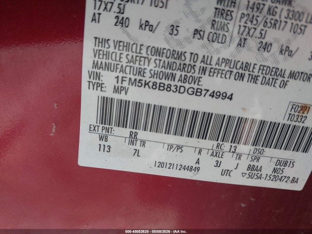 Aukcja sprzedaży 2013 Ford Explorer, vin: 1FM5K8B83DGB74994, numer aukcji: 45052628