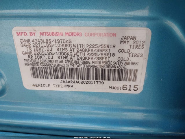 Aukcja sprzedaży 2012 Mitsubishi Outlander Sport Se, vin: JA4AR4AU2CZ011739, numer aukcji: 45052630