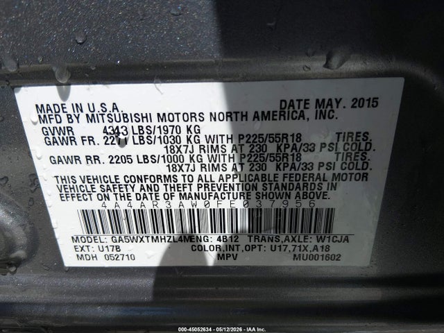 Aukcja sprzedaży 2015 Mitsubishi Outlander Sport Es, vin: 4A4AR3AW0FE037956, numer aukcji: 45052634